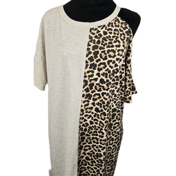 BiBi Women's Leopard Print Off Shoulder Long Tunic Dress Short Sleeve MED Sexy - Picture 2 of 10